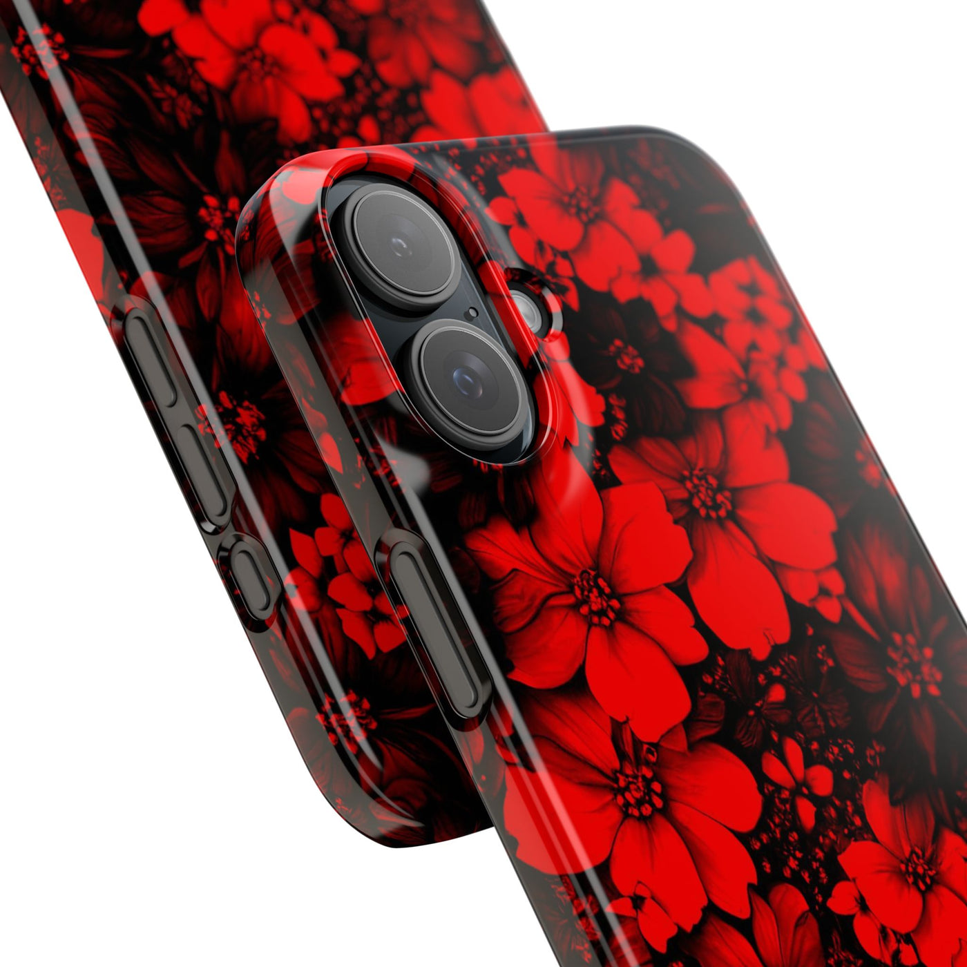 Slim Cute iPhone Cases - | iPhone 15 Case | iPhone 15 Pro Max Case, Iphone 14 Case, Iphone 14 Pro Max, Iphone 13, Red Black Flowers