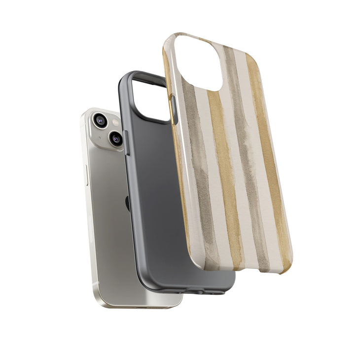 Tough Cute Brown Beige Stripes Phone Case, for IPhone 17 Pro Max | Iphone 17 Air, Iphone 16, IPhone 15, 14 13 12, Samsung Galaxy S26, S25, S24, S23 - Studio40ParkLane