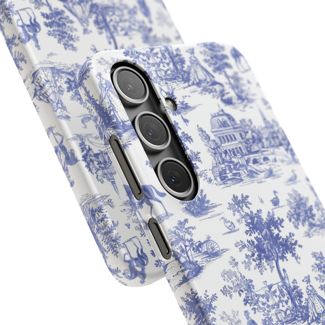 Sleek Snap Blue French Toile Cute Phone Case for iPhone 16 15 14 13 12 11 X Xs Max Xr Pro Plus Samsung Galaxy S24 S23 S22 S21 S20 Note Ultra