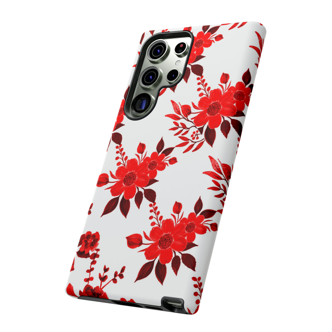 Cute Samsung Phone Case | Aesthetic Samsung Phone Case | Galaxy S23, S22, S21, S20 | Red White Flowers, Protective Phone Case - Studio40ParkLane