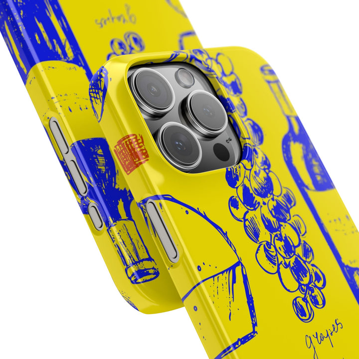 Slim Cute Phone Cases for Iphone | iPhone 15 Case | iPhone 15 Pro Max Case, Iphone 14, Iphone 14 Pro Max, Iphone 13, French Food Wine Yellow Blue - Studio40ParkLane