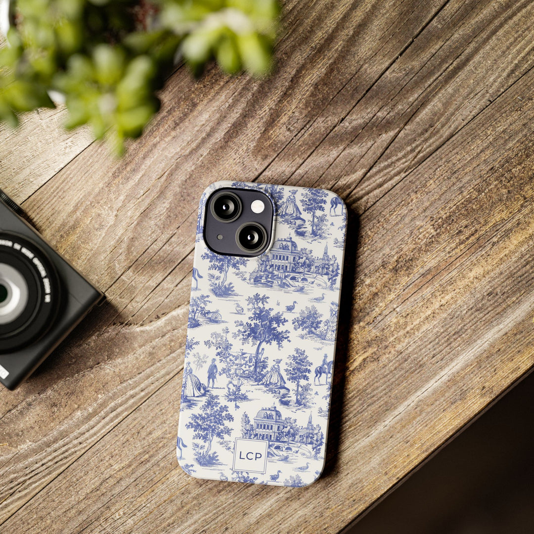 Slim Personalized Slim Blue Vintage French Toile Cute Phone Cases for Iphone 16 Pro Max | iPhone 15 Case | iPhone 15 Pro Max Case, Iphone 14, Iphone 14 Pro Max, Iphone 13 12 11 8 7 - Studio40ParkLane