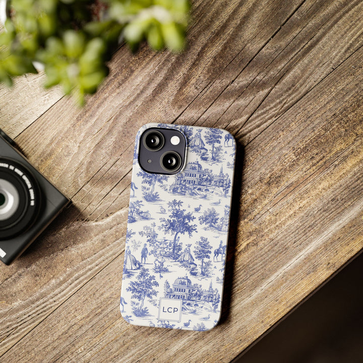 Slim Personalized Slim Blue Vintage French Toile Cute Phone Cases for Iphone 16 Pro Max | iPhone 15 Case | iPhone 15 Pro Max Case, Iphone 14, Iphone 14 Pro Max, Iphone 13 12 11 8 7 - Studio40ParkLane
