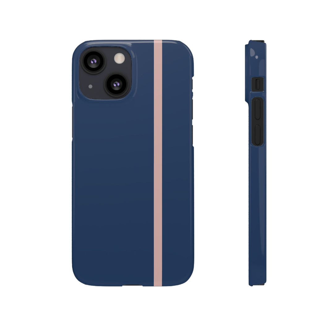 Sleek Navy Blue Pink Stripe Snap Phone Case for iPhone 18 17 16 15 14 13 Pro Max, Samsung Galaxy S26 S25 Ultra Lightweight Cute Phone Case - Studio40ParkLane