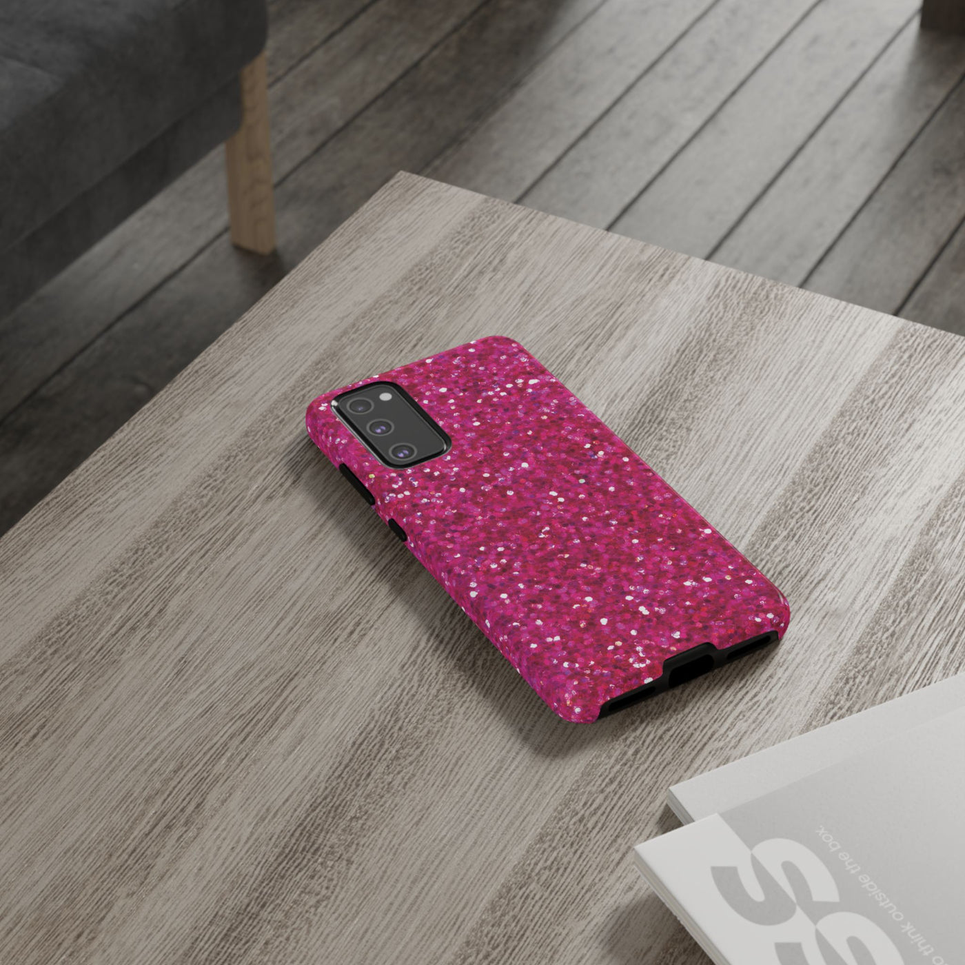 Faux Muted Pink Play on Glitter Effect Cute Phone Case, for IPhone 16 pro Max | Iphone 15, Iphone 14, IPhone 13 Case, 11 8 7, Samsung Galaxy S24, S23, S22, S21, 2 Layer Protection