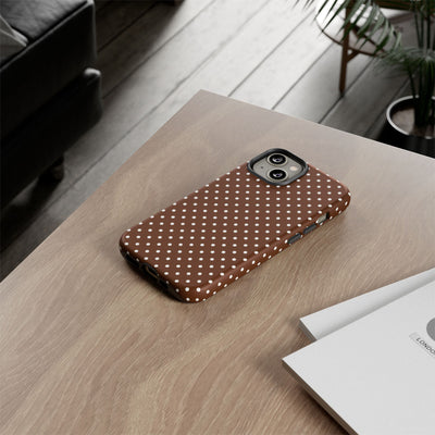 Aesthetic Tough Mocha Brown Polka Dots Premium Phone Case - For iPhone 17 Pro Max iPhone 16 Pro iPhone 15 Iphone 14 Plus 13 Pro 12 11 10 - Studio40ParkLane