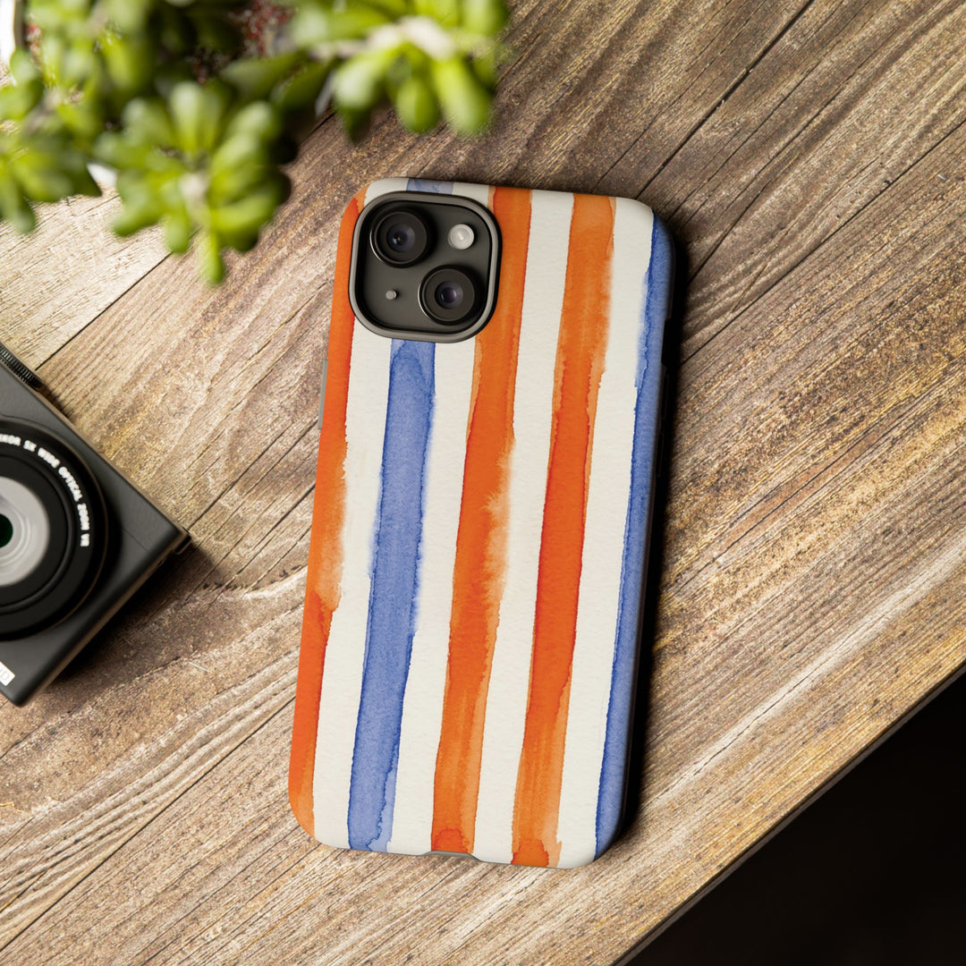 Tough Cute Blue Orange Stripes Phone Case, for IPhone 17 Pro Max | Iphone 17 Air, Iphone 16, IPhone 15, 14 13 12, Samsung Galaxy S26, S25, S24, S23 - Studio40ParkLane