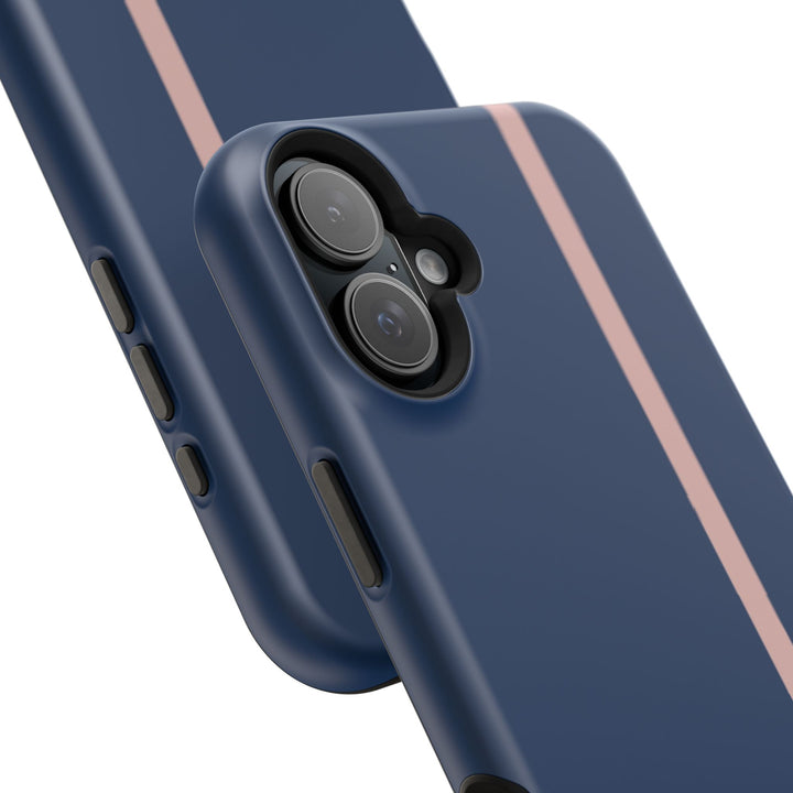 MagSafe Navy Blue Blush Pink Stripe Tough Phone Case iPhone 18 17 16 15 14 13 Pro Max Samsung Galaxy S26 Dual Layer Modern Luxury Cover - Studio40ParkLane