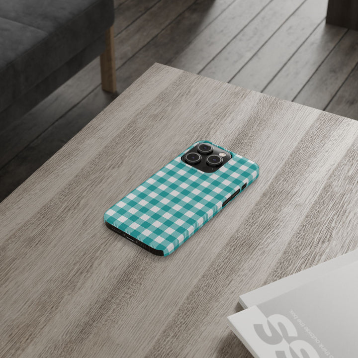 Slim Turquoise Gingham Gift for Her Cute Phone Cases for Iphone 16 Pro Max | iPhone 15 Case | iPhone 15 Pro Max Case, Iphone 14, 13, 12, 11, 10, 8, 7 - Studio40ParkLane