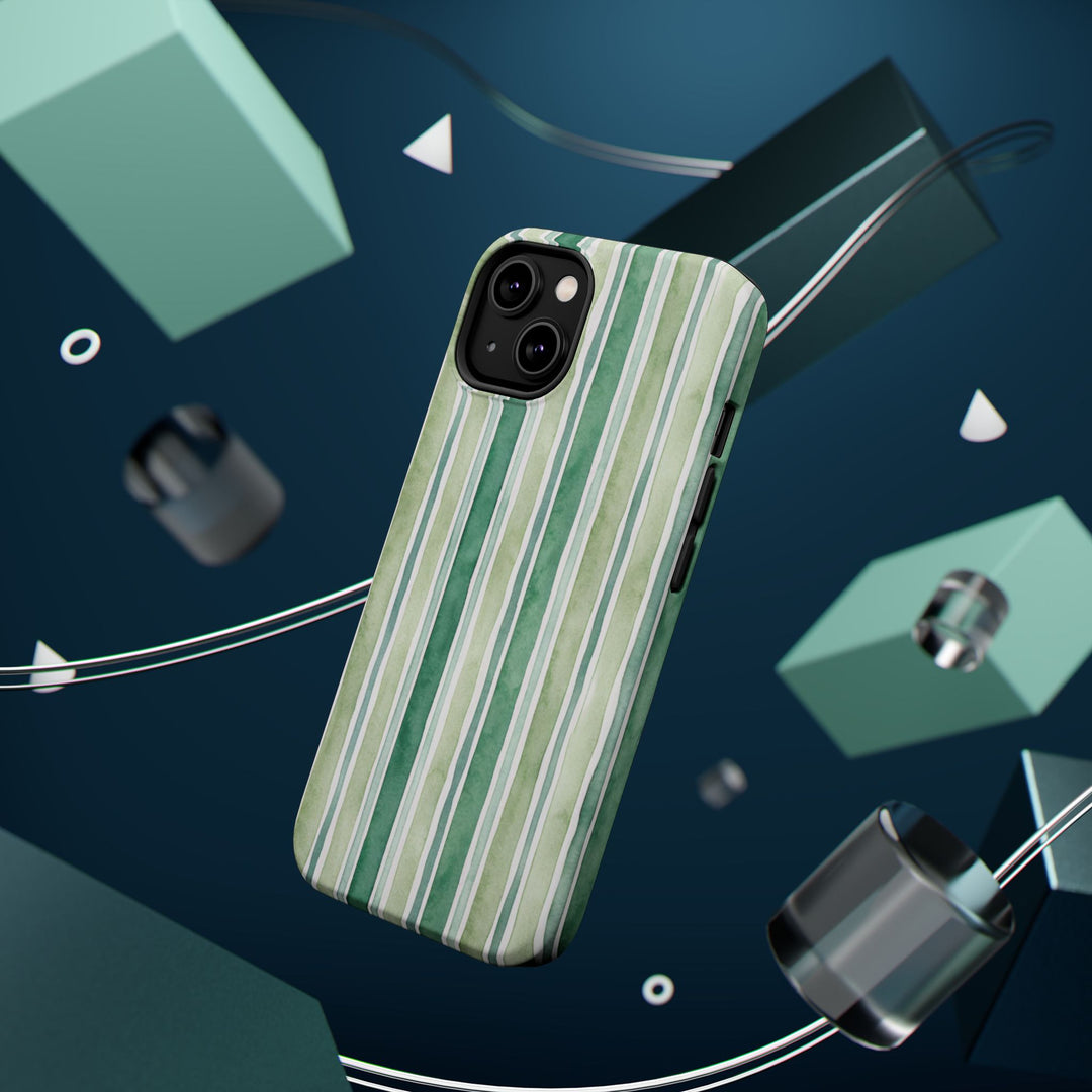 Aesthetic Tough Magsafe Green Stripes Watercolor Phone Case - For iPhone 17 Pro Max iPhone 16 Pro iPhone 15 Iphone 14 Plus 13 Pro 12 11 10 - Studio40ParkLane