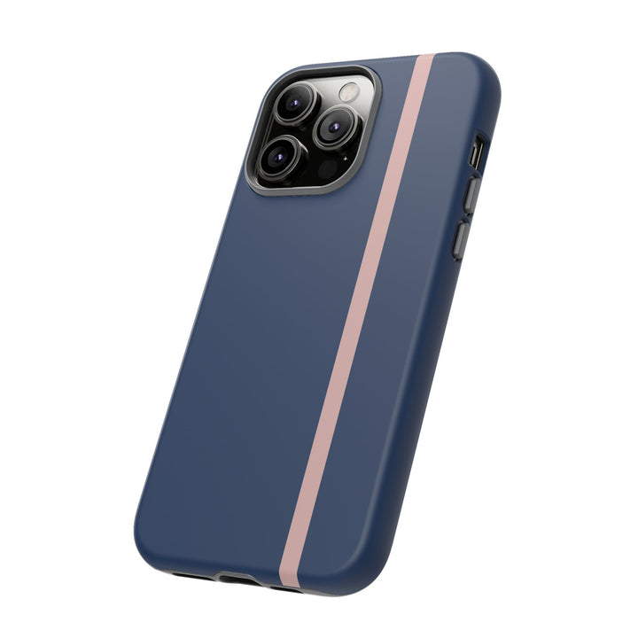 Tough Phone Case Navy Blue Orange Stripe iPhone 18 17 16 15 14 13 12 Pro Max Plus, Samsung Galaxy S26 S25 S24 Ultra Cute Preppy Sport - Studio40ParkLane