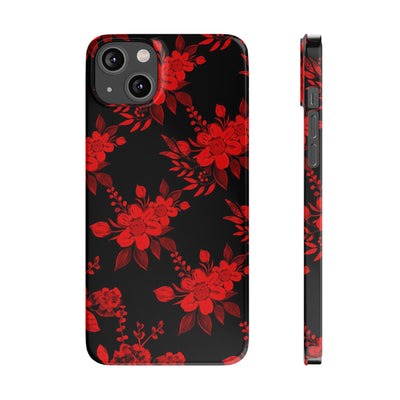 Slim Cute iPhone Cases - | iPhone 15 Case | iPhone 15 Pro Max Case, Iphone 14 Case, Iphone 14 Pro Max, Iphone 13, Red Black Flowers