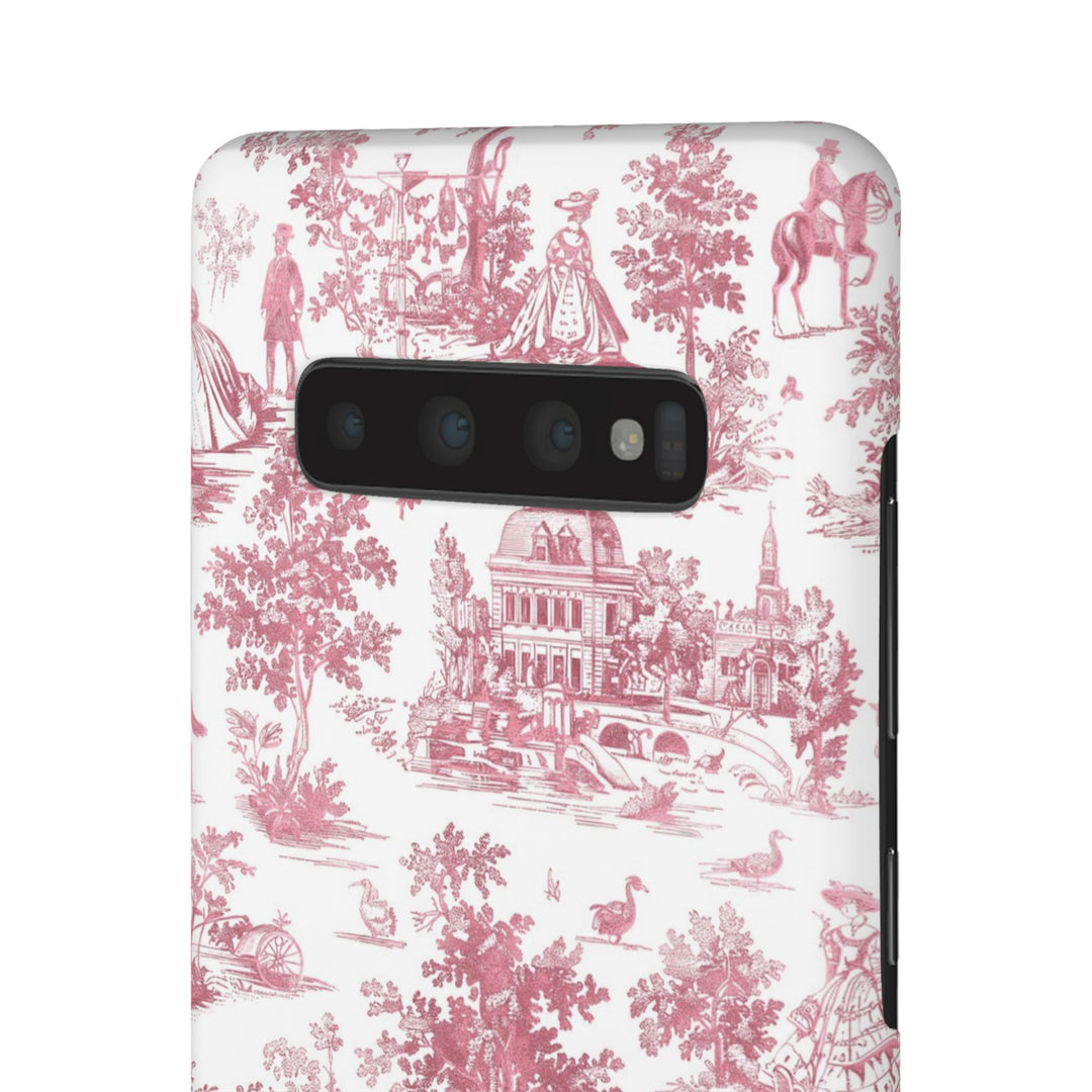 Sleek Snap Pink French Toile Cute Phone Case for iPhone 16 15 14 13 12 11 X Xs Max Xr Pro Plus Samsung Galaxy S24 S23 S22 S21 S20 Note Ultra