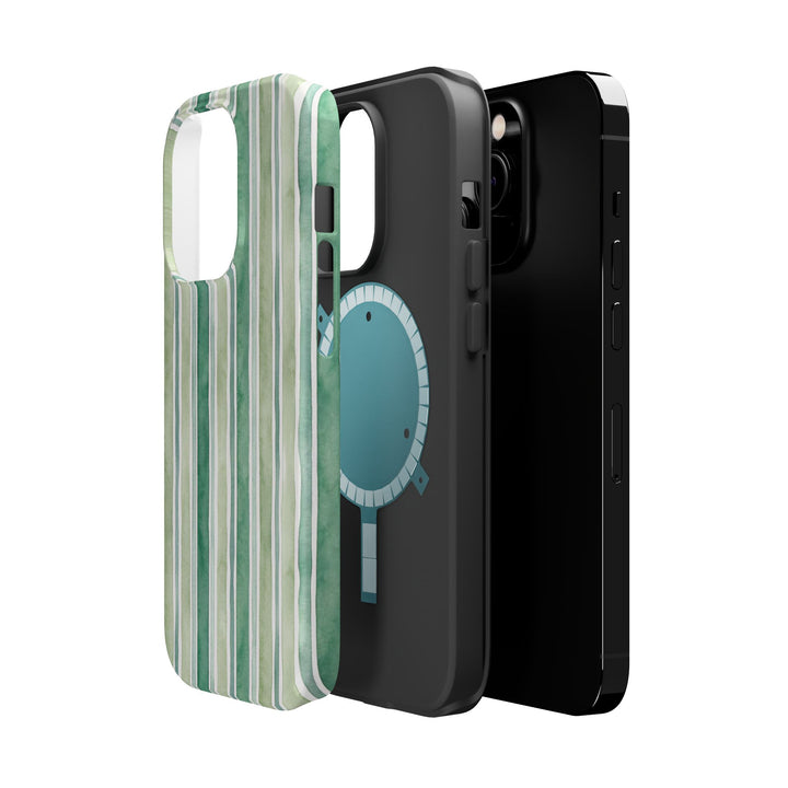 Aesthetic Tough Magsafe Green Stripes Watercolor Phone Case - For iPhone 17 Pro Max iPhone 16 Pro iPhone 15 Iphone 14 Plus 13 Pro 12 11 10 - Studio40ParkLane