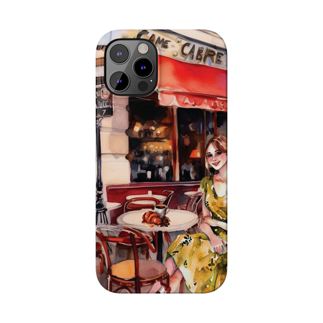 Slim Cute Phone Cases for Iphone - | iPhone 15 Case | iPhone 15 Pro Max Case, Iphone 14 Case, Iphone 14 Pro Max, Iphone 13, Paris Cafe Coffee Croissant - Studio40ParkLane