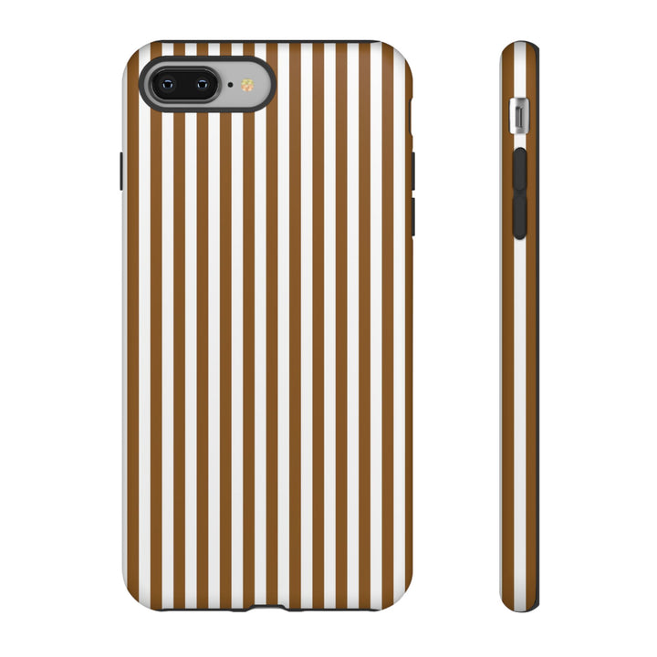 Tough Premium Mocca Brown Stripes Phone Case Gift for Her - For Apple iPhone 16 Pro Max 16e iPhone 15 Pro iPhone Iphone 14 Plus 13 Pro 12 SE XR - Studio40ParkLane