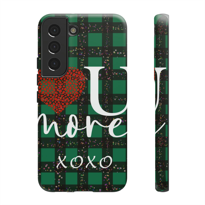 Cute Samsung Phone Cases, Designer Samsung Galaxy S23 Phone Case, Samsung S22 Case, Samsung S21 Case, Samsung S20 Case, Green Plaid Love You - Studio40ParkLane
