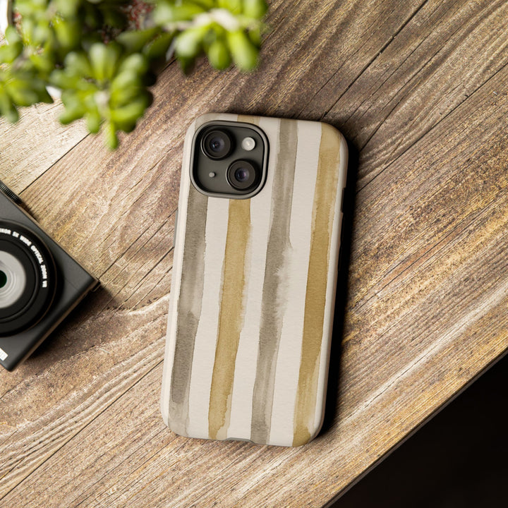 Tough Cute Brown Beige Stripes Phone Case, for IPhone 17 Pro Max | Iphone 17 Air, Iphone 16, IPhone 15, 14 13 12, Samsung Galaxy S26, S25, S24, S23 - Studio40ParkLane