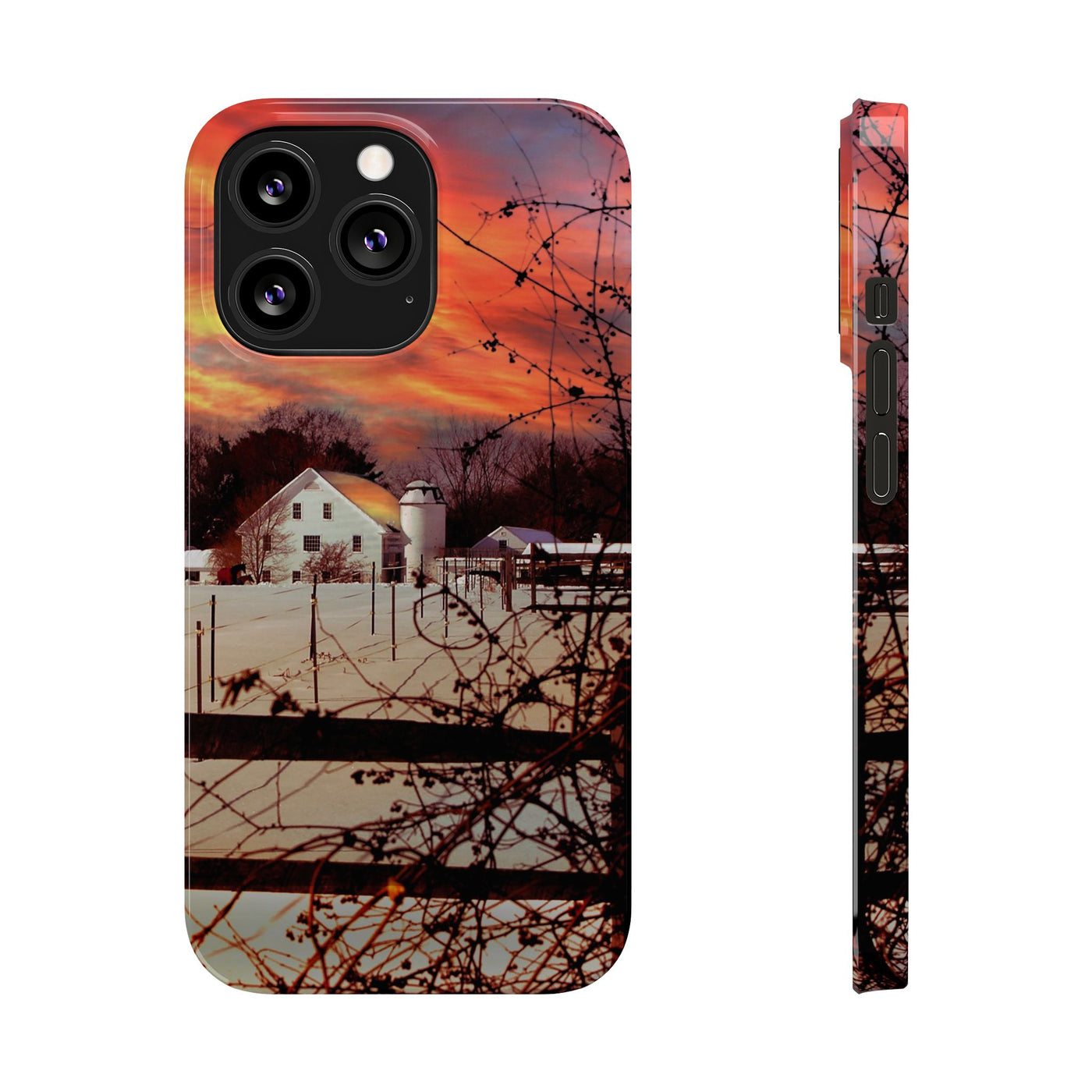 Slim Cute Phone Cases for Iphone - | iPhone 15 Case | iPhone 15 Pro Max Case, Iphone 14 Case, Iphone 14 Pro Max, Iphone 13, New England Winter Sunset