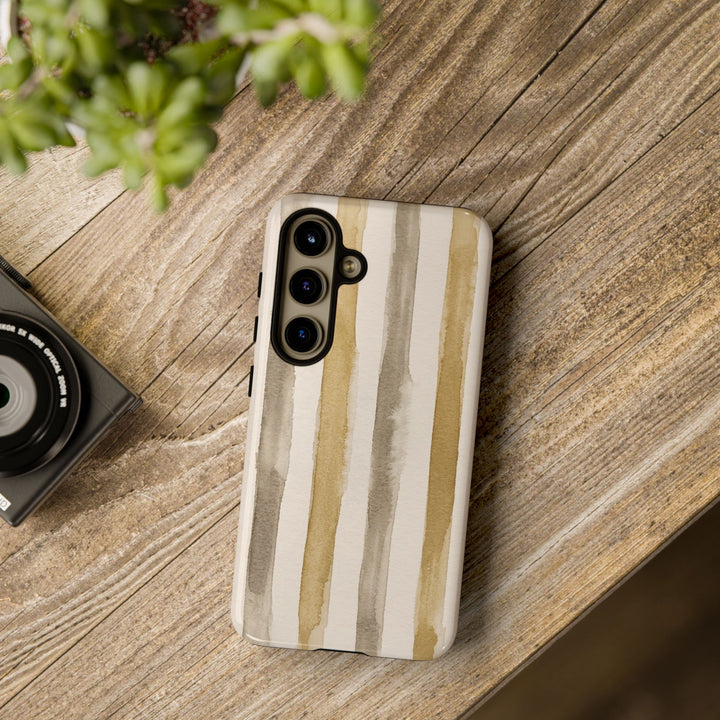 Tough Cute Brown Beige Stripes Phone Case, for IPhone 17 Pro Max | Iphone 17 Air, Iphone 16, IPhone 15, 14 13 12, Samsung Galaxy S26, S25, S24, S23 - Studio40ParkLane