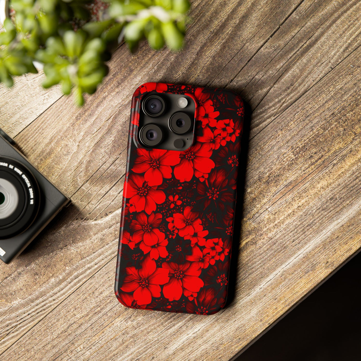 Slim Cute iPhone Cases - | iPhone 15 Case | iPhone 15 Pro Max Case, Iphone 14 Case, Iphone 14 Pro Max, Iphone 13, Red Black Flowers