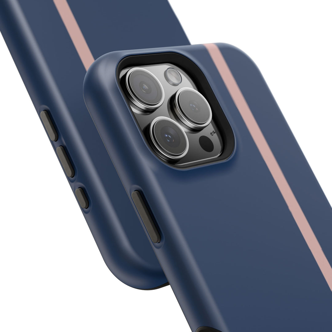 MagSafe Navy Blue Blush Pink Stripe Tough Phone Case iPhone 18 17 16 15 14 13 Pro Max Samsung Galaxy S26 Dual Layer Modern Luxury Cover - Studio40ParkLane