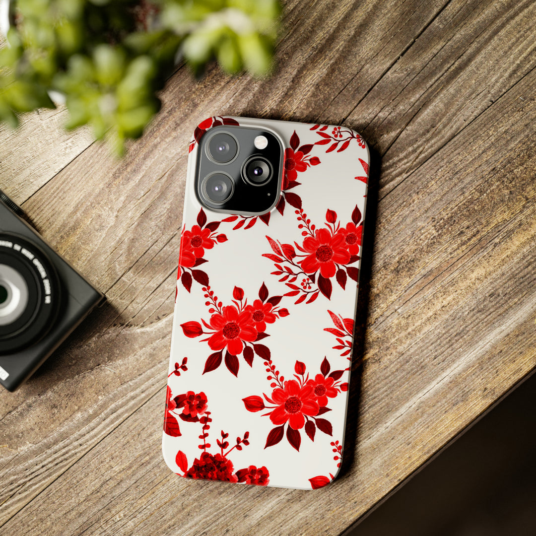 Slim Cute Phone Cases for Iphones - | iPhone 15 Case | iPhone 15 Pro Max Case, Iphone 14 Case, Iphone 14 Pro Max, Iphone 13, Red White Flowers - Studio40ParkLane