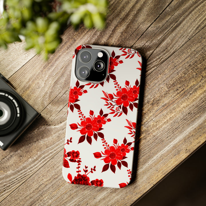 Slim Cute Phone Cases for Iphones - | iPhone 15 Case | iPhone 15 Pro Max Case, Iphone 14 Case, Iphone 14 Pro Max, Iphone 13, Red White Flowers - Studio40ParkLane