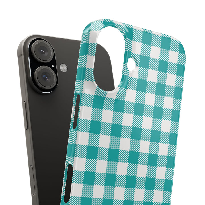 Slim Turquoise Gingham Gift for Her Cute Phone Cases for Iphone 16 Pro Max | iPhone 15 Case | iPhone 15 Pro Max Case, Iphone 14, 13, 12, 11, 10, 8, 7 - Studio40ParkLane