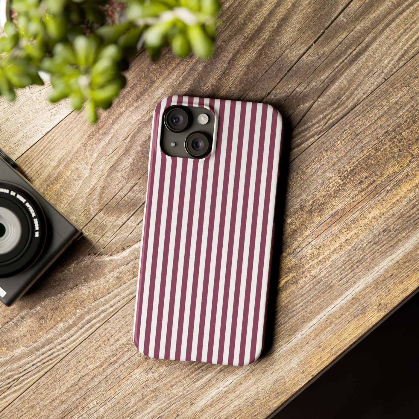 Slim Claret Red Striped Cute Phone Case for Iphone 16 - | iPhone 15 Pro Max Case | iPhone 14 Case Iphone 13 12 11 10 9 8 7 XS X Gift for Her - Studio40ParkLane