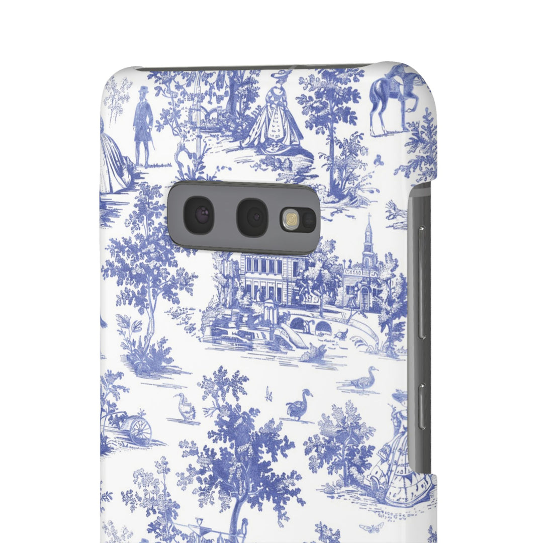 Sleek Snap Blue French Toile Cute Phone Case for iPhone 16 15 14 13 12 11 X Xs Max Xr Pro Plus Samsung Galaxy S24 S23 S22 S21 S20 Note Ultra