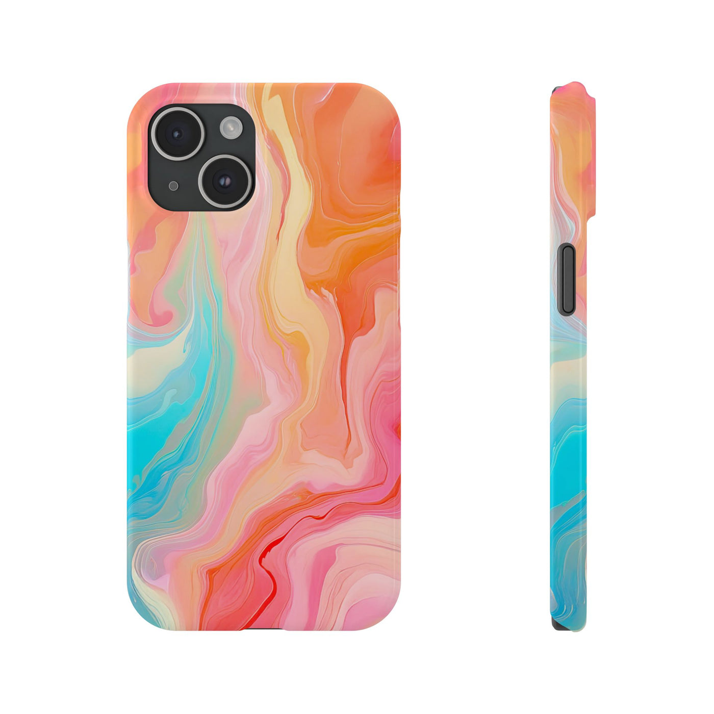 Slim Blue Pink Orange Marbled Cute Phone Cases for Iphone 16 Pro Max | iPhone 15 Case | iPhone 15 Pro Max Case, Iphone 14, Iphone 14 Pro Max, Iphone 13 12 11 8 7