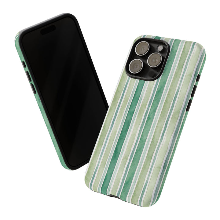 Aesthetic Tough Green Watercolor Stripes Premium Phone Case - For iPhone 17 Pro Max iPhone 16 Pro iPhone 15 Iphone 14 Plus 13 Pro 12 11 10 - Studio40ParkLane