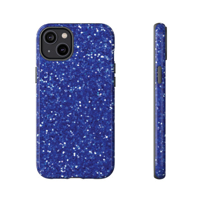 Chic Blue Faux Play on Glitter Effect Cute Phone Case, for IPhone 16 pro Max | Iphone 15, Iphone 14, IPhone 13 Case, 11 8 7, Samsung Galaxy S24, S23, S22, S21, 2 Layer Protection