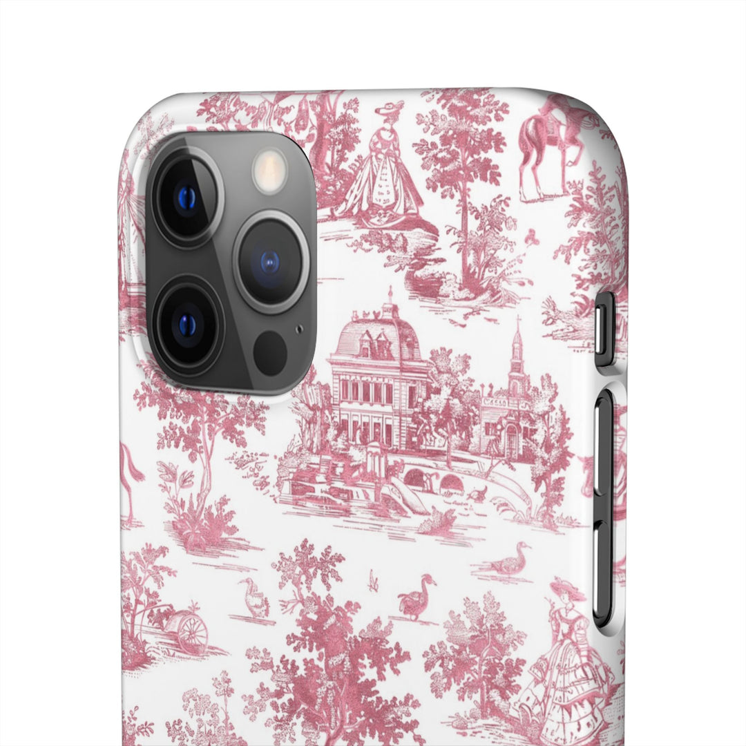 Sleek Snap Pink French Toile Cute Phone Case for iPhone 16 15 14 13 12 11 X Xs Max Xr Pro Plus Samsung Galaxy S24 S23 S22 S21 S20 Note Ultra