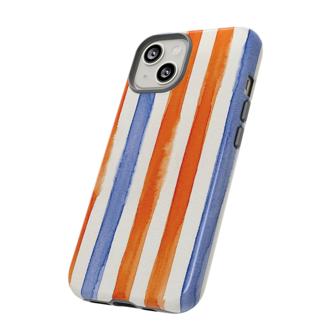 Tough Cute Blue Orange Stripes Phone Case, for IPhone 17 Pro Max | Iphone 17 Air, Iphone 16, IPhone 15, 14 13 12, Samsung Galaxy S26, S25, S24, S23 - Studio40ParkLane