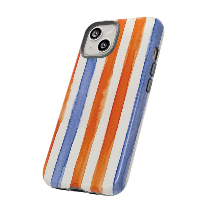 Tough Cute Blue Orange Stripes Phone Case, for IPhone 17 Pro Max | Iphone 17 Air, Iphone 16, IPhone 15, 14 13 12, Samsung Galaxy S26, S25, S24, S23 - Studio40ParkLane