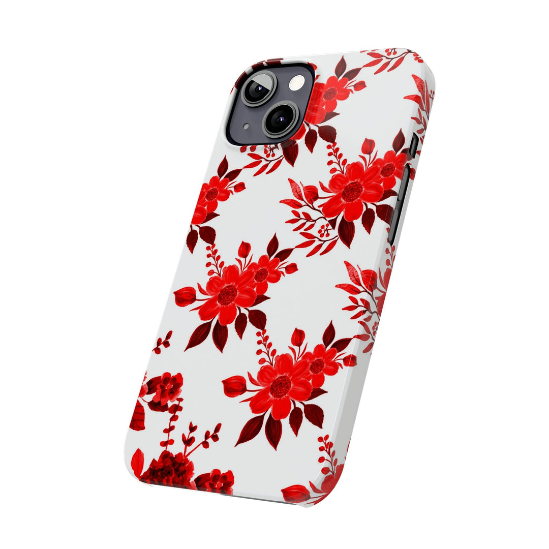 Slim Cute Phone Cases for Iphones - | iPhone 15 Case | iPhone 15 Pro Max Case, Iphone 14 Case, Iphone 14 Pro Max, Iphone 13, Red White Flowers - Studio40ParkLane