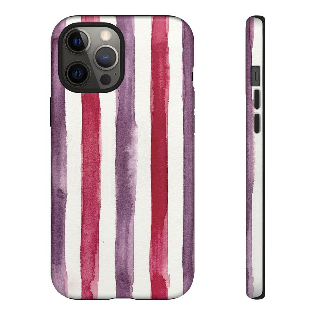 Tough Cute Wine Red Purple Stripes Phone Case, for IPhone 17 Pro Max | Iphone 17 Air, Iphone 16, IPhone 15, 14 13 12, Samsung Galaxy S26, S25, S24, S23 - Studio40ParkLane