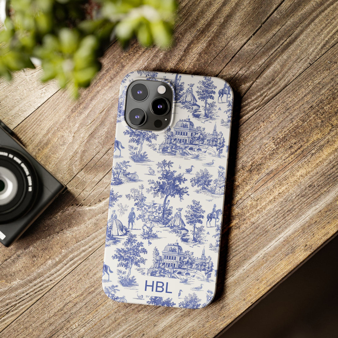 Slim Personalized Slim Blue Vintage French Toile Cute Phone Cases for Iphone 16 Pro Max | iPhone 15 Case | iPhone 15 Pro Max Case, Iphone 14, Iphone 14 Pro Max, Iphone 13 12 11 8 7 - Studio40ParkLane