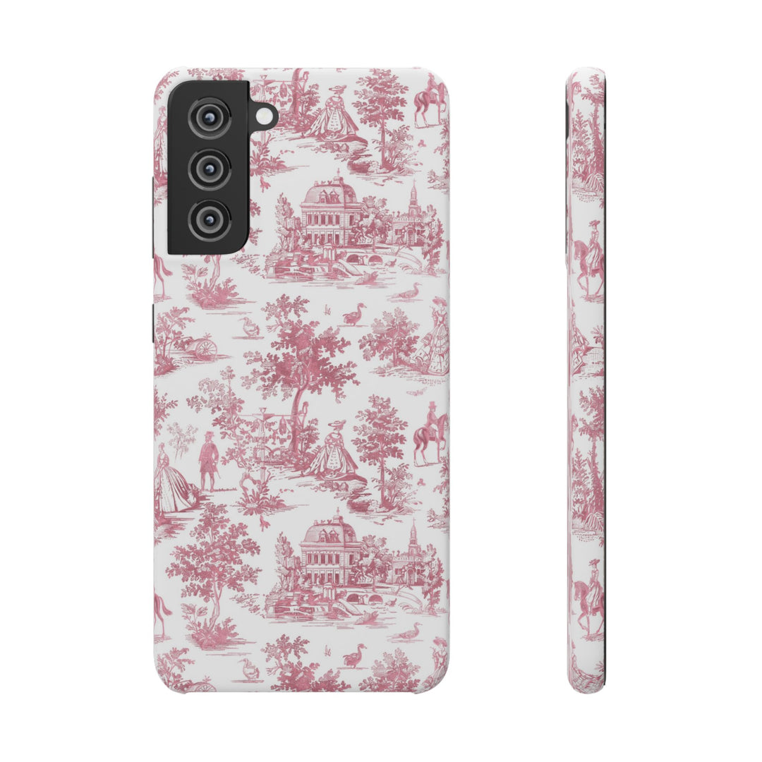 Sleek Snap Pink French Toile Cute Phone Case for iPhone 16 15 14 13 12 11 X Xs Max Xr Pro Plus Samsung Galaxy S24 S23 S22 S21 S20 Note Ultra
