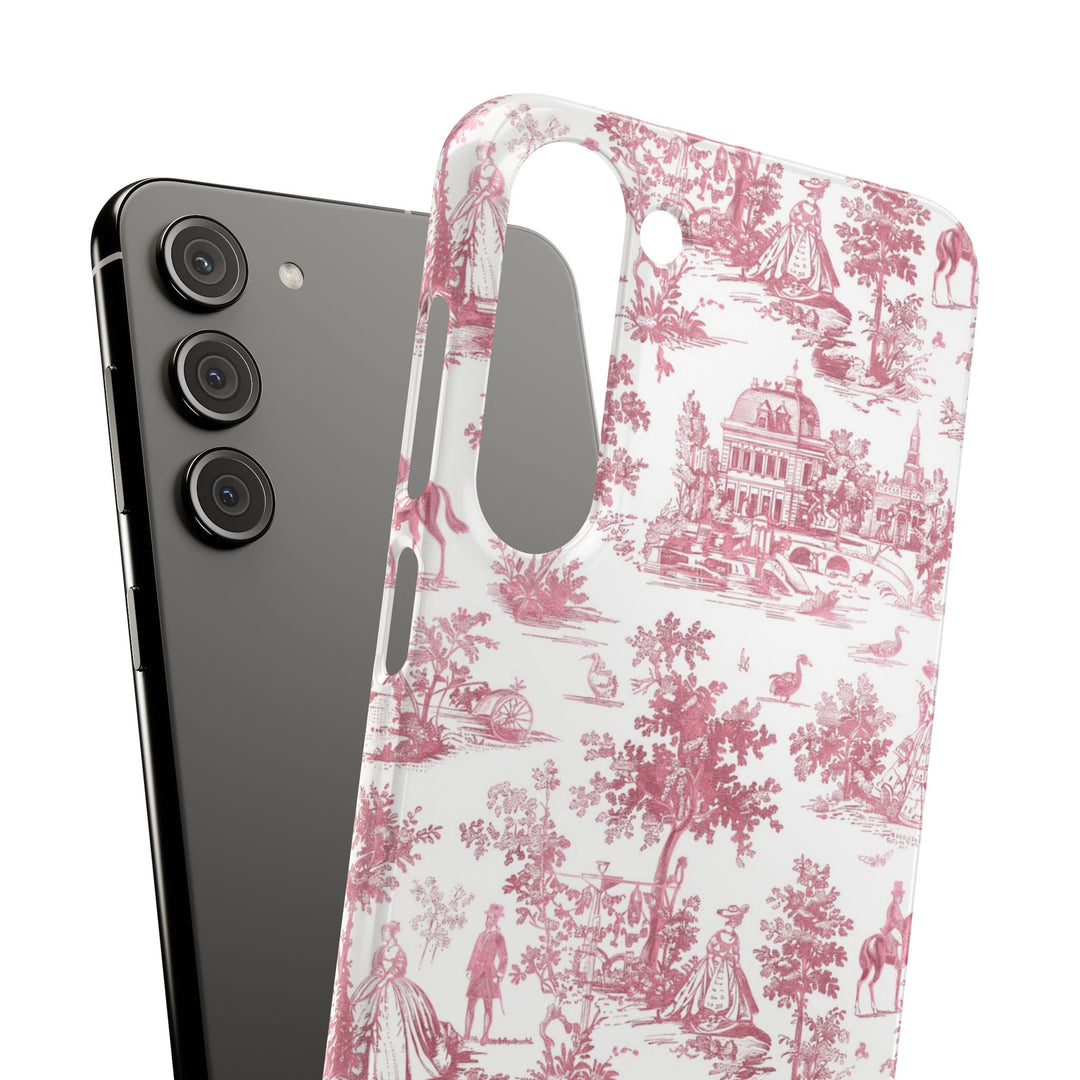 Sleek Snap Pink French Toile Cute Phone Case for iPhone 16 15 14 13 12 11 X Xs Max Xr Pro Plus Samsung Galaxy S24 S23 S22 S21 S20 Note Ultra