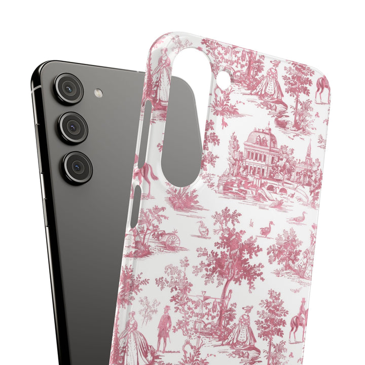 Sleek Snap Pink French Toile Cute Phone Case for iPhone 16 15 14 13 12 11 X Xs Max Xr Pro Plus Samsung Galaxy S24 S23 S22 S21 S20 Note Ultra