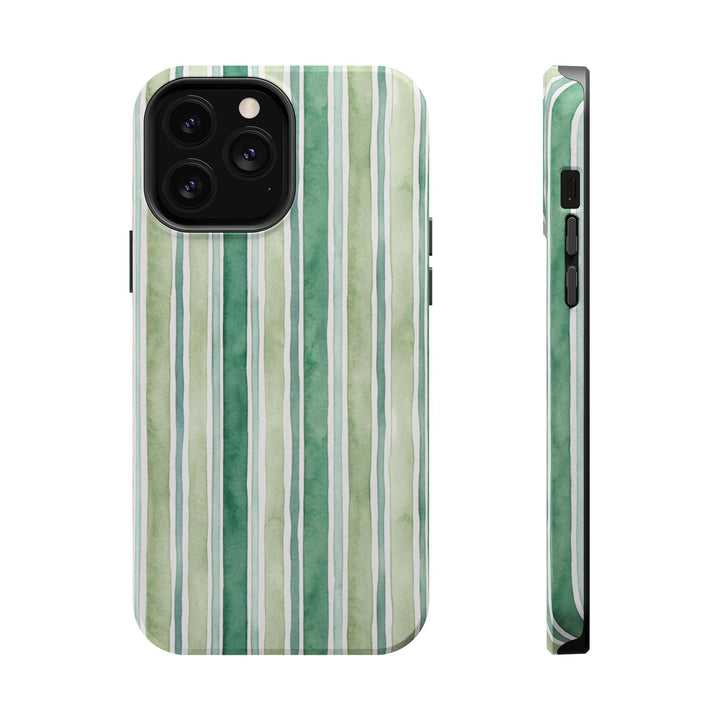 Aesthetic Tough Magsafe Green Stripes Watercolor Phone Case - For iPhone 17 Pro Max iPhone 16 Pro iPhone 15 Iphone 14 Plus 13 Pro 12 11 10 - Studio40ParkLane