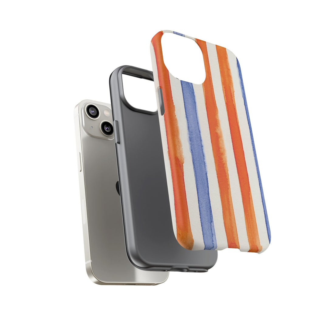Tough Cute Blue Orange Stripes Phone Case, for IPhone 17 Pro Max | Iphone 17 Air, Iphone 16, IPhone 15, 14 13 12, Samsung Galaxy S26, S25, S24, S23 - Studio40ParkLane