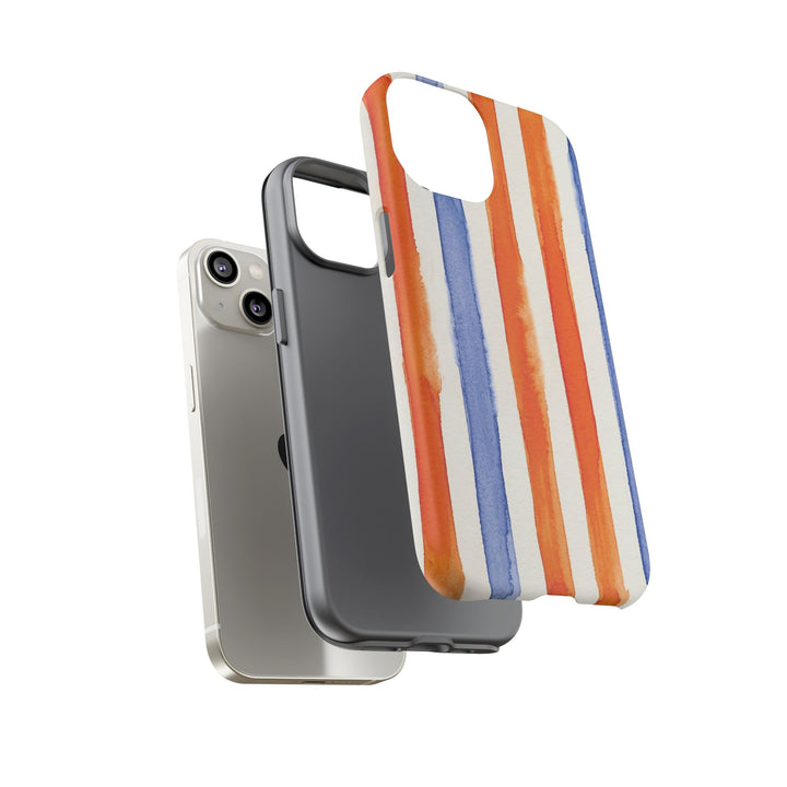 Tough Cute Blue Orange Stripes Phone Case, for IPhone 17 Pro Max | Iphone 17 Air, Iphone 16, IPhone 15, 14 13 12, Samsung Galaxy S26, S25, S24, S23 - Studio40ParkLane