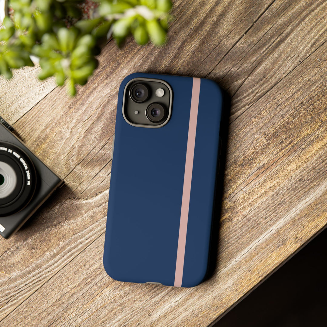 Tough Phone Case Navy Blue Orange Stripe iPhone 18 17 16 15 14 13 12 Pro Max Plus, Samsung Galaxy S26 S25 S24 Ultra Cute Preppy Sport - Studio40ParkLane