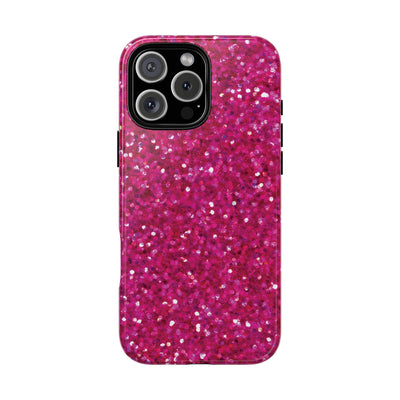 Chic Pink Faux Play on Glitter Effect Cute Phone Case, for IPhone 16 pro Max | Iphone 15, Iphone 14, IPhone 13 Case, 11 8 7, Samsung Galaxy S24, S23, S22, S21, 2 Layer Protection