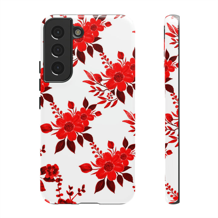 Cute Samsung Phone Case | Aesthetic Samsung Phone Case | Galaxy S23, S22, S21, S20 | Red White Flowers, Protective Phone Case - Studio40ParkLane