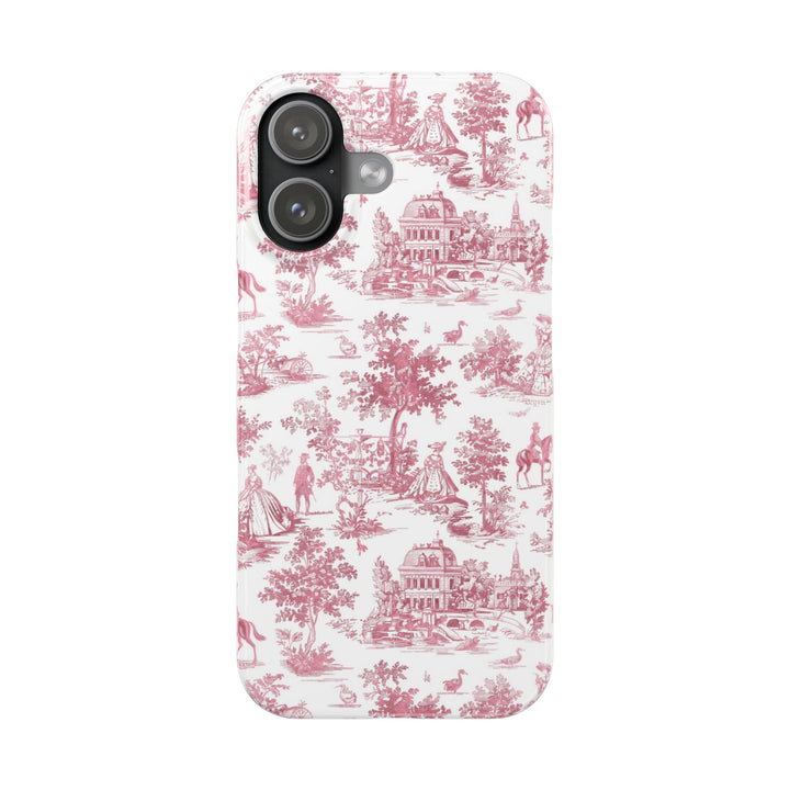 Slim Pink Vintage French Toile Cute Phone Cases for Iphone 16 Pro Max | iPhone 15 Case | iPhone 15 Pro Max Case, Iphone 14, Iphone 14 Pro Max, Iphone 13 12 11 8 7 - Studio40ParkLane